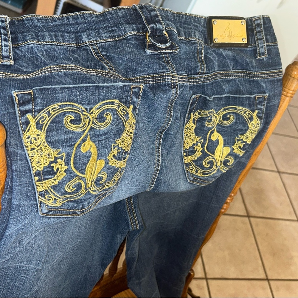 Stylish Blue Jeans with Gold Embroidery